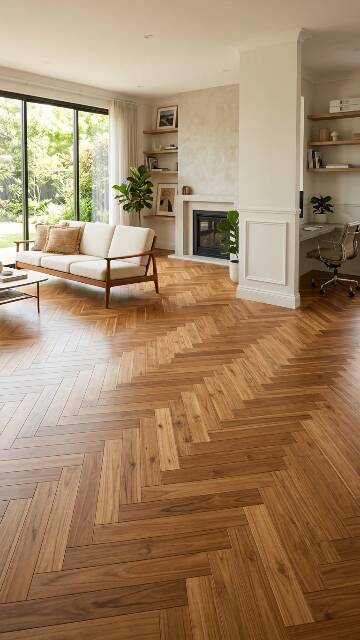 Duela de teca en formato herringbone